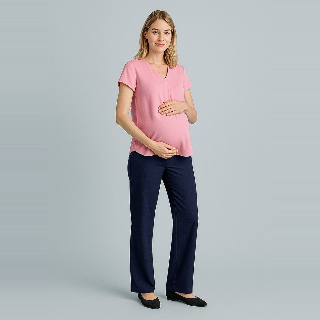 Biz Corporates Cool Stretch Womens Maternity Pant 10100 in Navy, worn by model