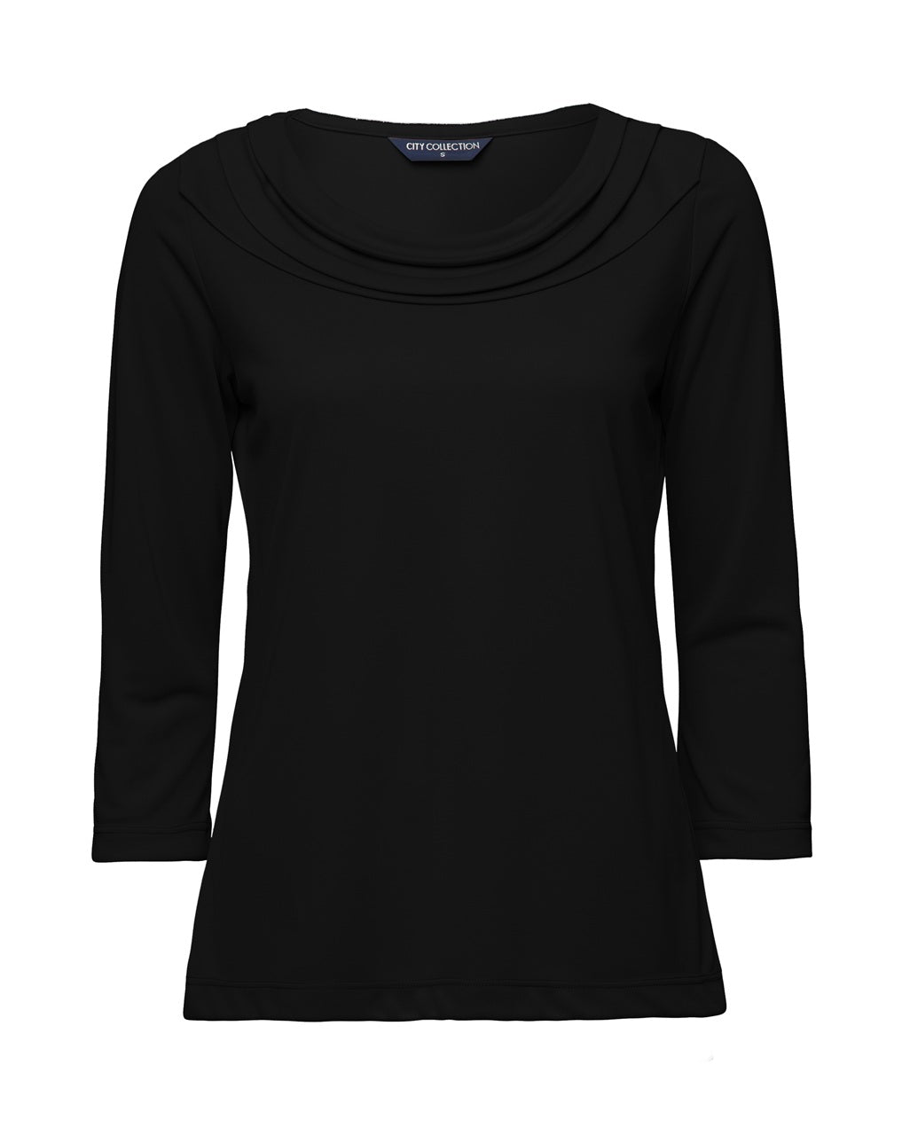City Collection Eva Cowl Neck 3/4 Sleeve Women's Top 2226 in Black