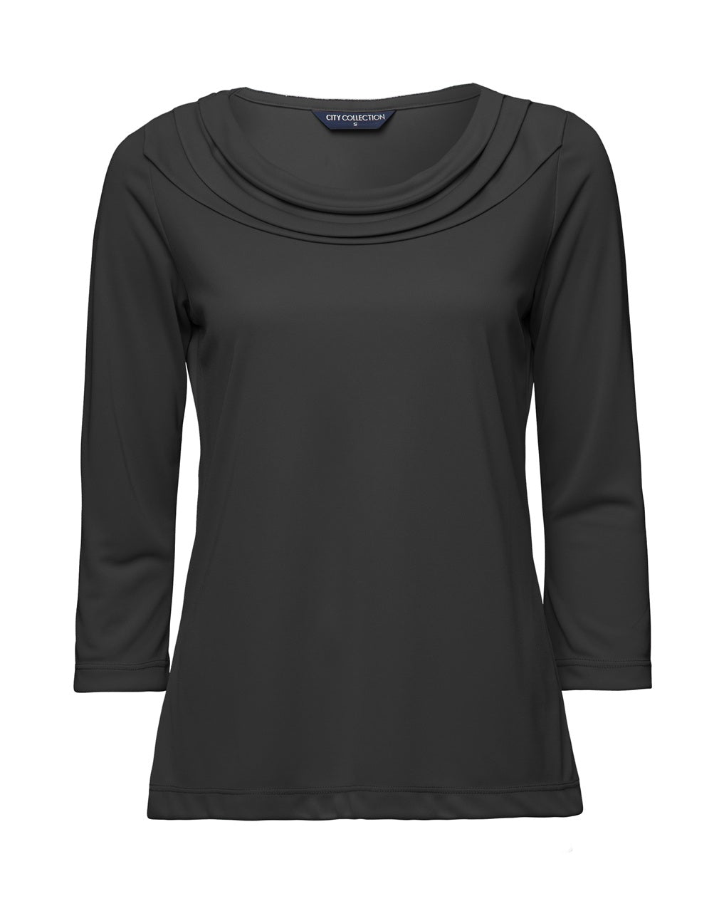 City Collection Eva Cowl Neck 3/4 Sleeve Women's Top 2226 in Charcoal