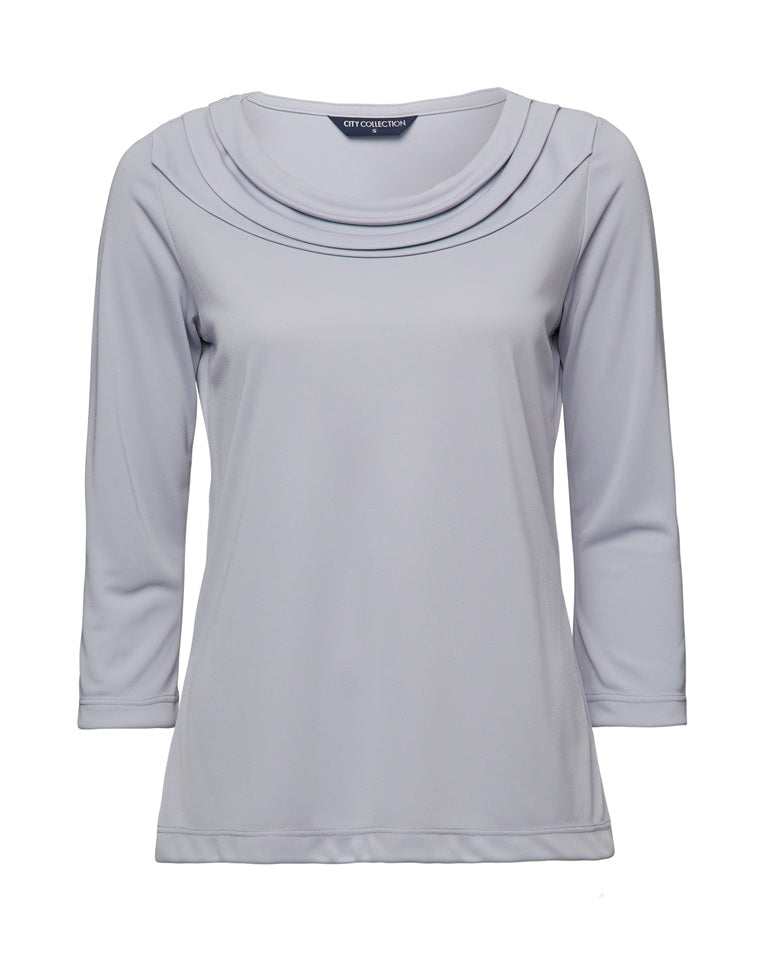 City Collection Eva Cowl Neck 3/4 Sleeve Women's Top 2226 in Silver