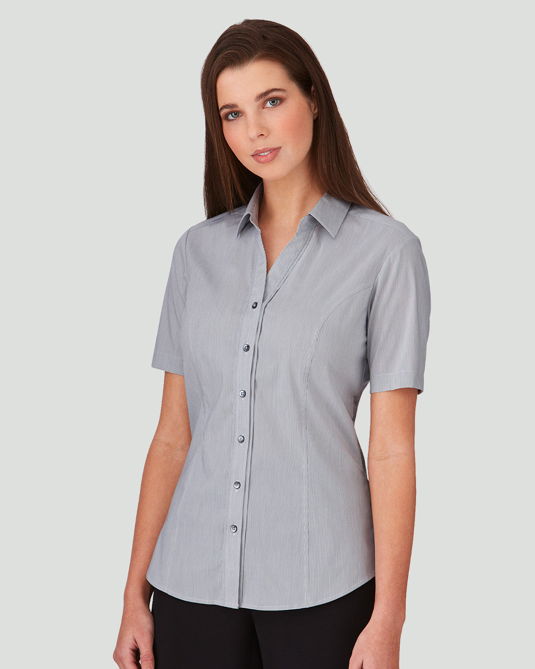 City Collection Pinfeather Short Sleeve Women's Shirt 2267 in Charcoal, worn by model