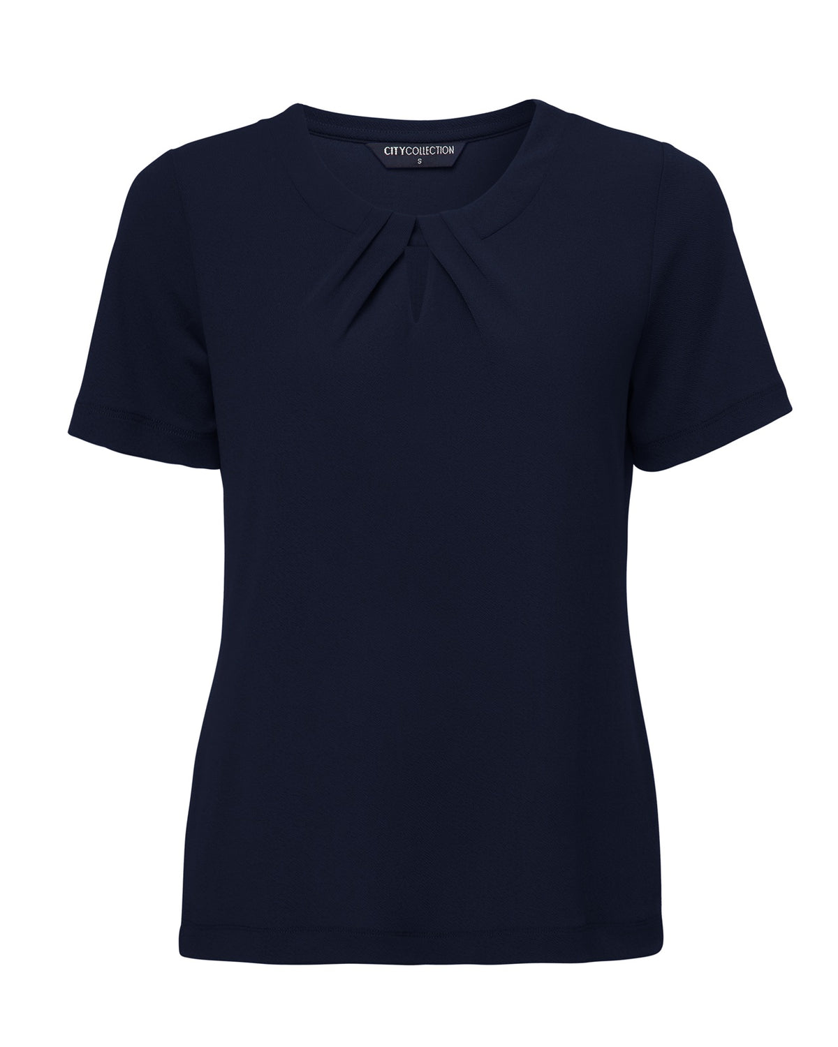 City Collection Keyhole Knit Short Sleeve Women's Top 2295 in Navy