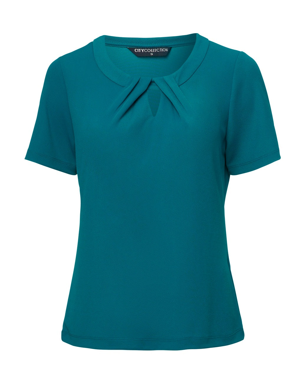 City Collection Keyhole Knit Short Sleeve Top