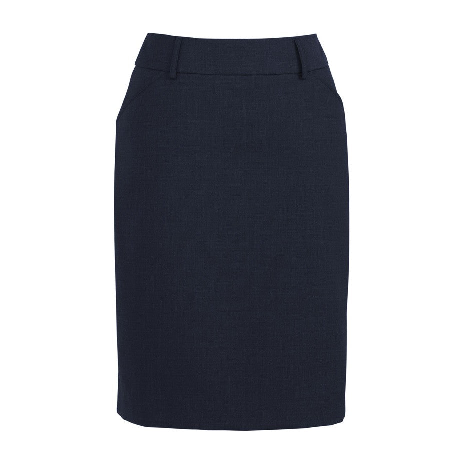Biz Corporates Comfort Wool Stretch Womens Multi-Pleat Skirt 24015 in Navy