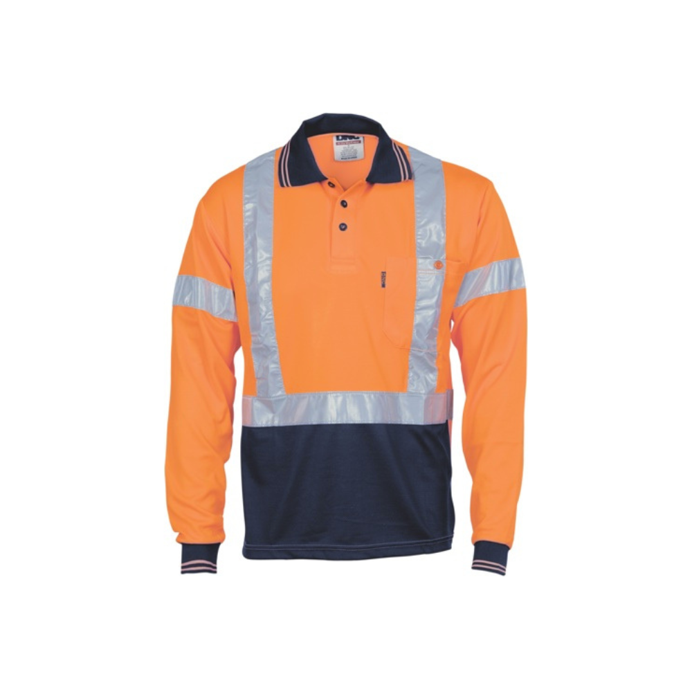 DNC Hi Vis D/N Cool Breathe Polo Long Sleeve Shirt with Cross Back Reflective Tape 3714