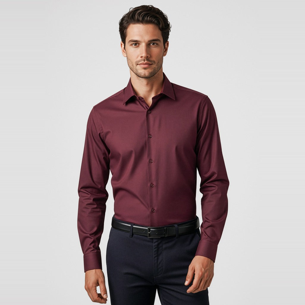 Biz Corporates Hudson Mens Long Sleeve Shirt 40320 in Wine, worn by model