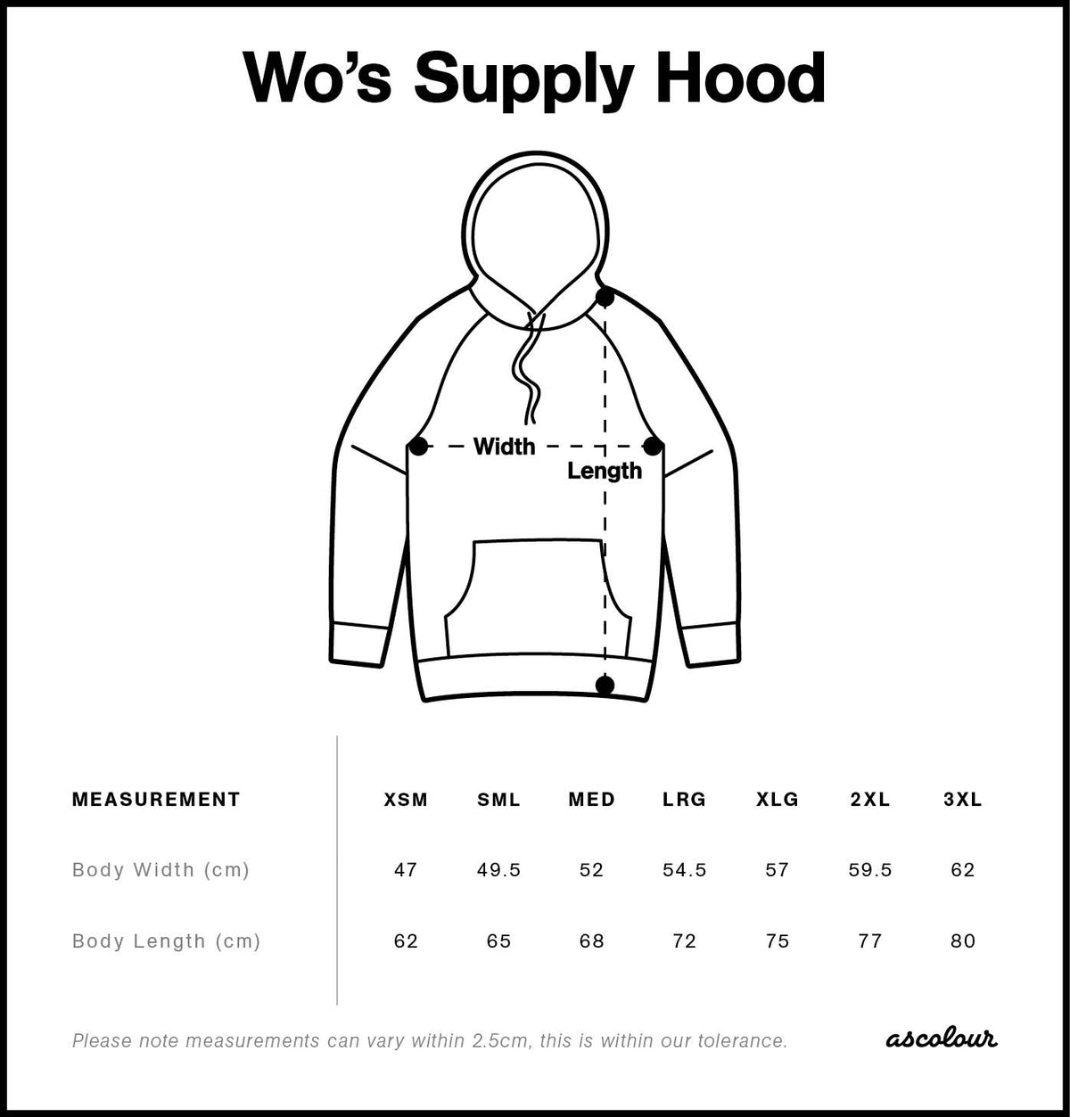AS Colour Womens Supply Hood 4101 size guide