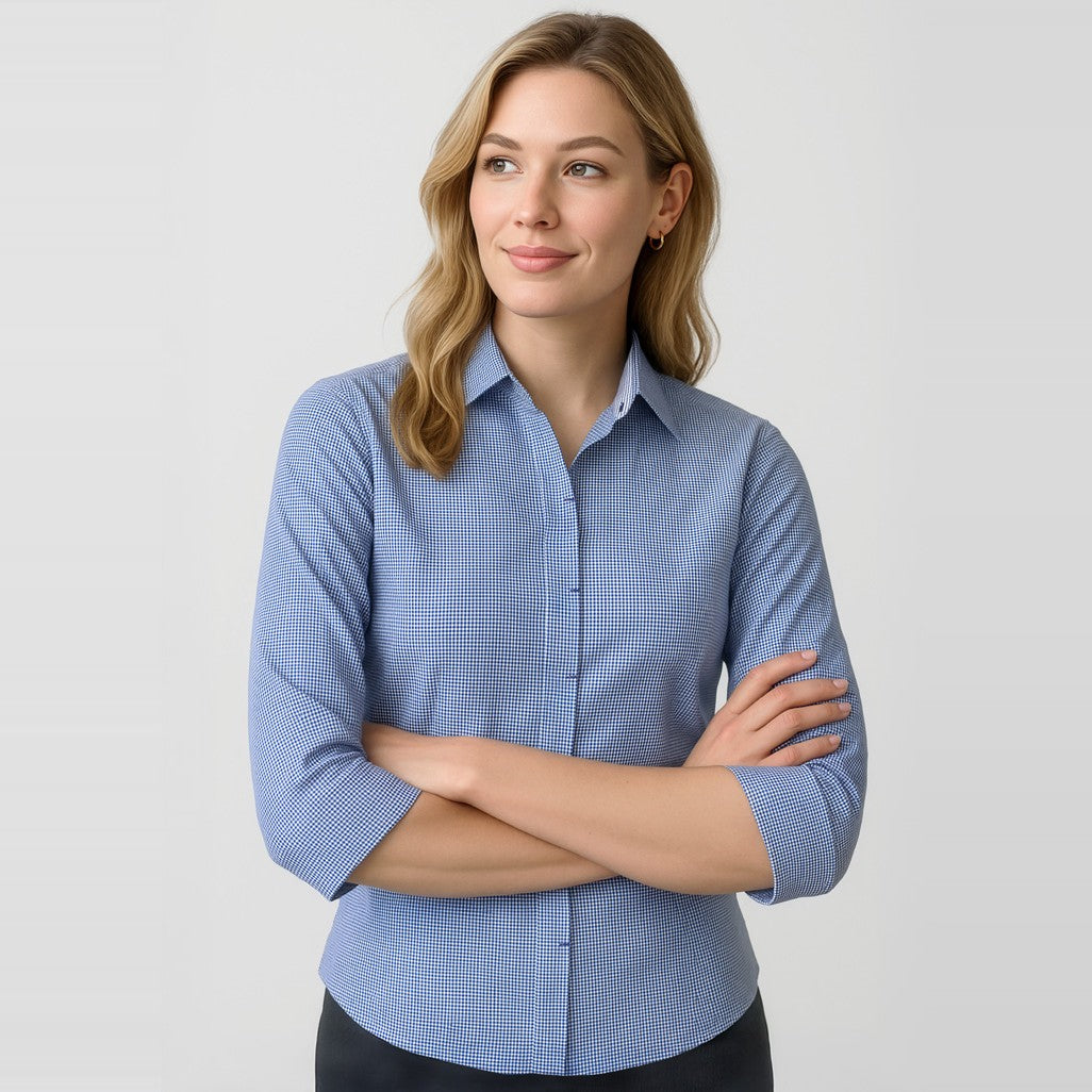 Biz Corporates Newport Womens 3/4 Sleeve Shirt 42511 in French Navy, worn by model