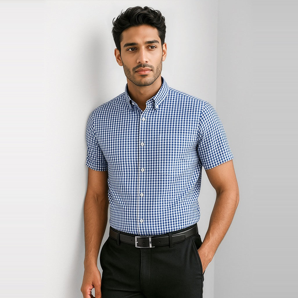 Biz Corporates Springfield Mens Short Sleeve Shirt 43422 in French Navy, worn by model