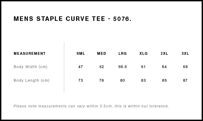 AS Colour Staple Curve Tee 5076 size guide
