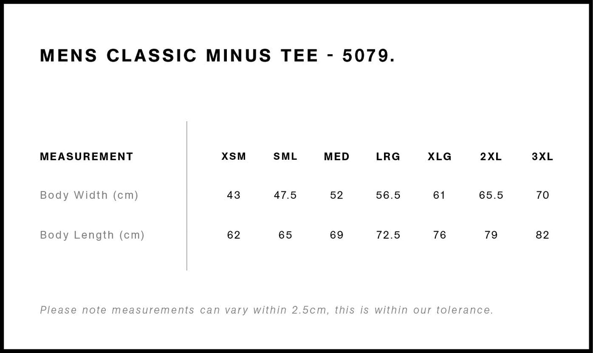 AS Colour Classic Minus Tee 5079 size guide
