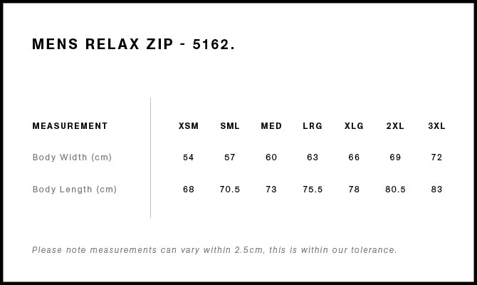 AS Colour Relax Zip Hood 5162 size guide