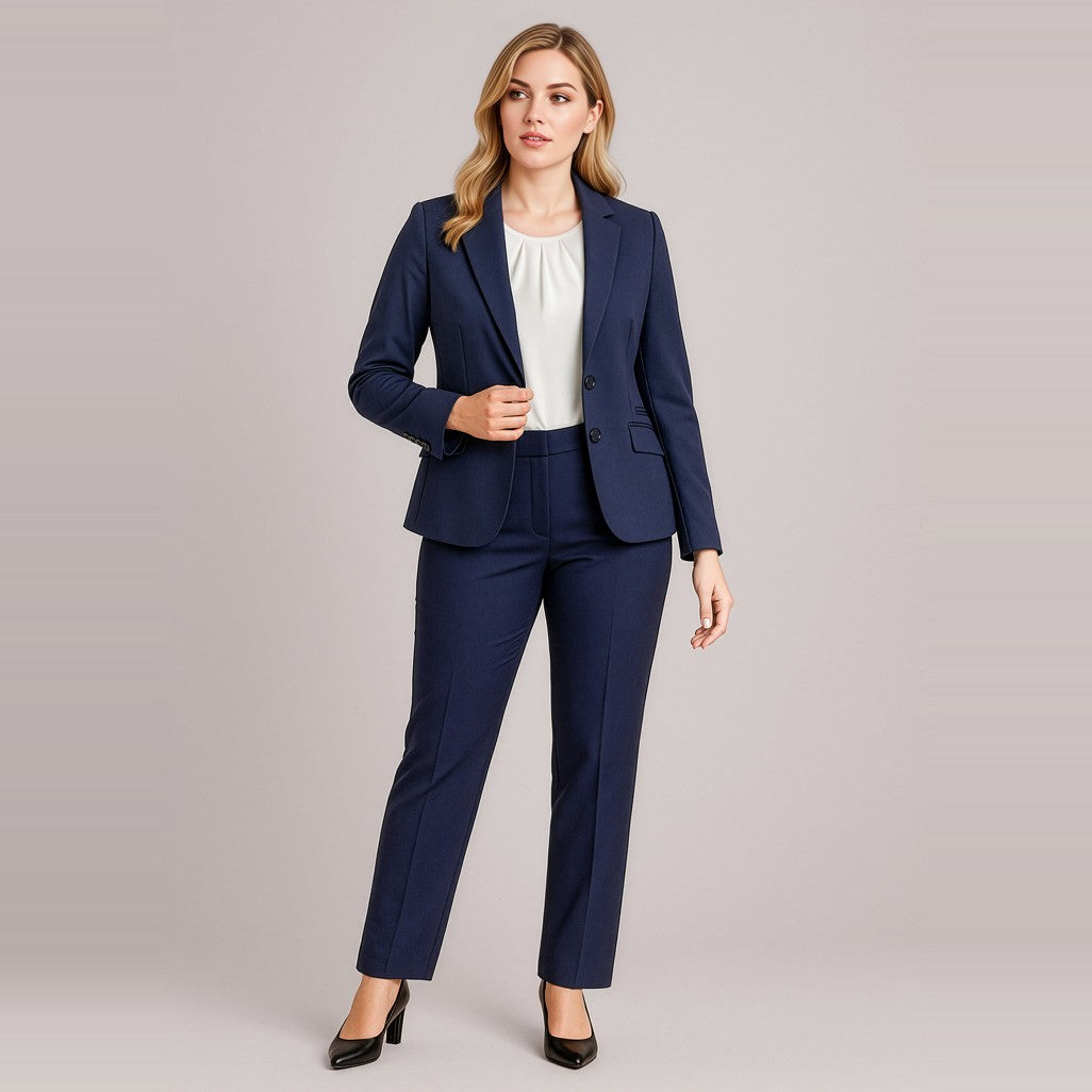 Biz Corporates Siena Womens Mid Length Jacket 60719 in Marine, worn by model