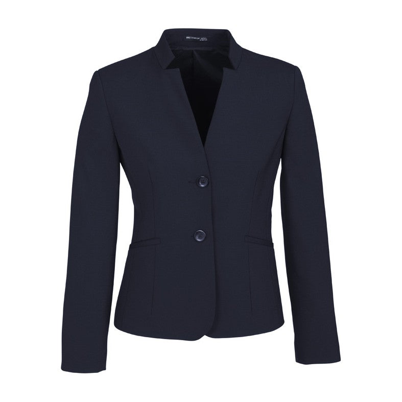 Biz Corporates Comfort Wool Stretch Womens Short Jacket with Reverse Lapel 64013 in Navy