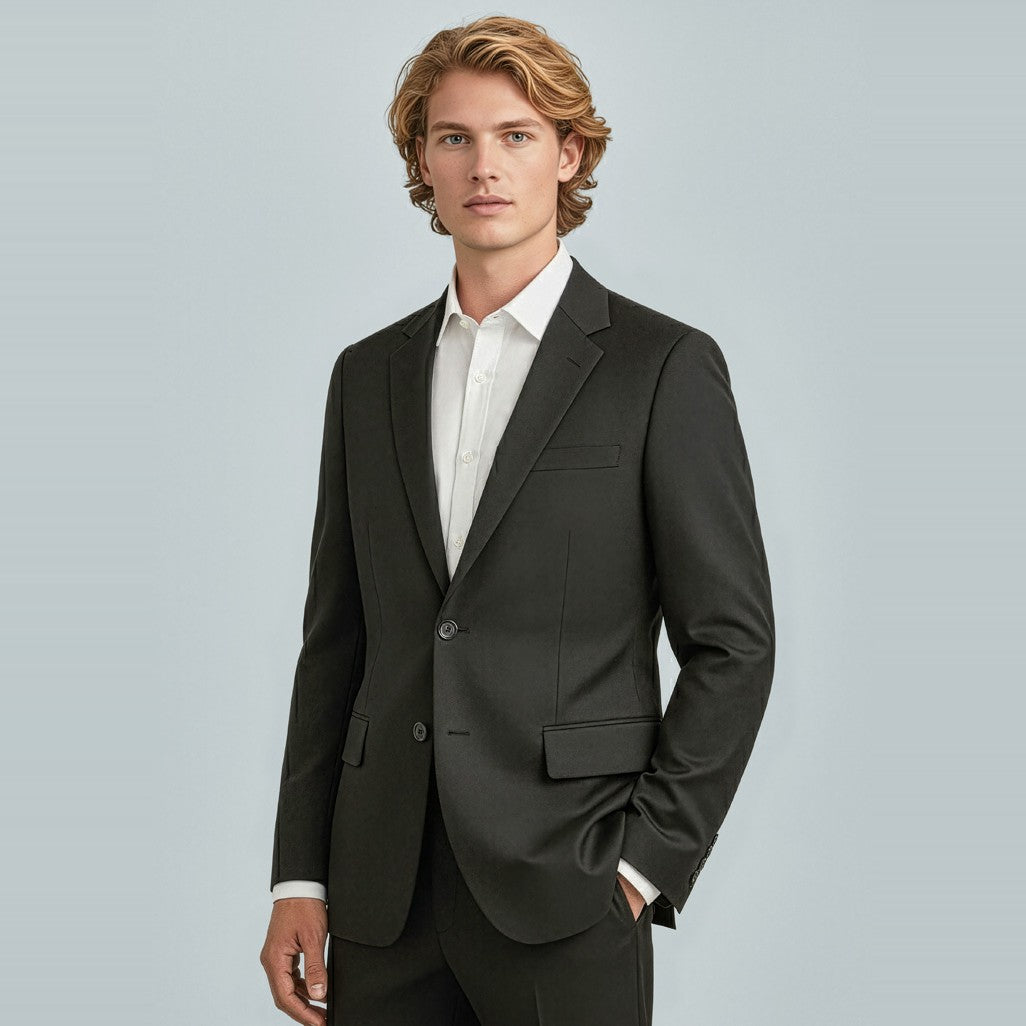 Biz Corporates Cool Stretch Mens 2 Button Classic Jacket 80111 in Black, worn by model