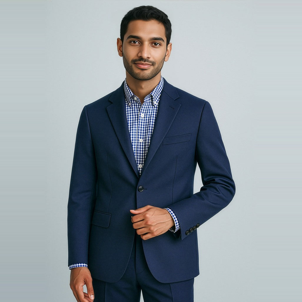 Biz Corporates Cool Stretch Mens 2 Button Classic Jacket 80111 in Navy, worn by model
