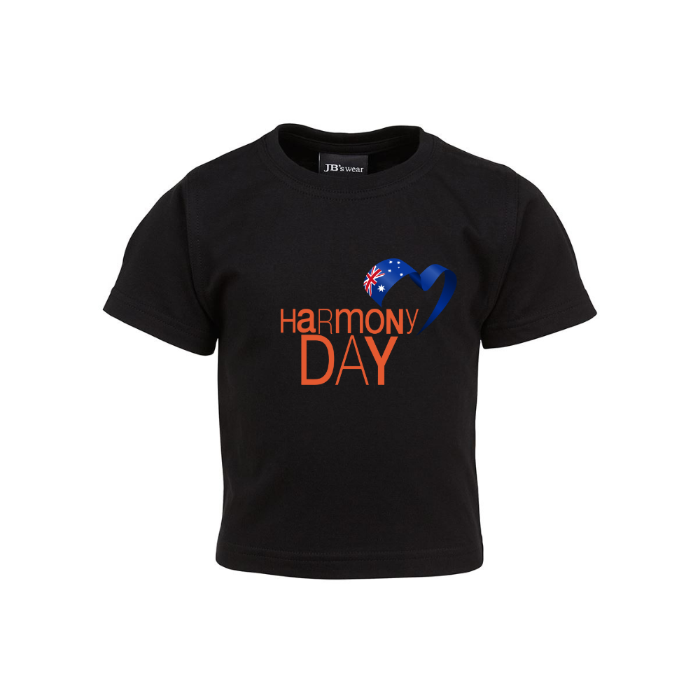 Babies Harmony Day Aussie Flag on Black T-Shirt