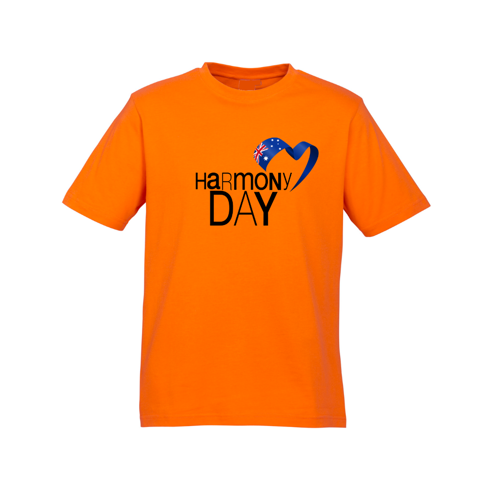 Adults Harmony Day Aussie Flag on Orange T-Shirt