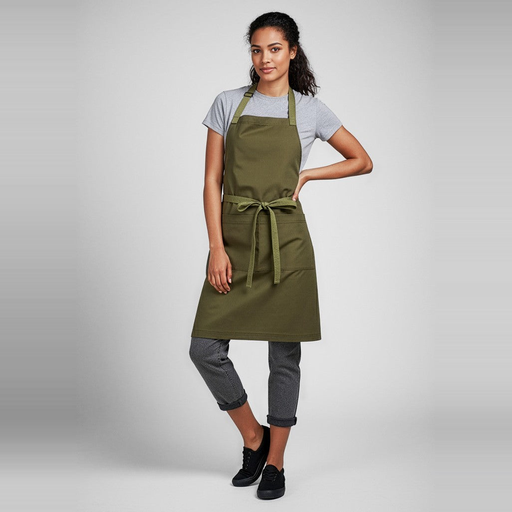 Biz Barley Apron BA35 in Olive, worn by model