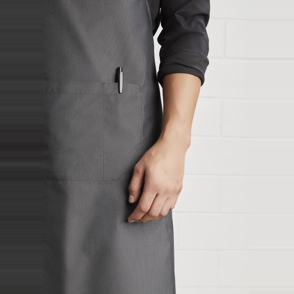 Biz Urban Bib Apron BA55 in Slate, worn by model, view 2