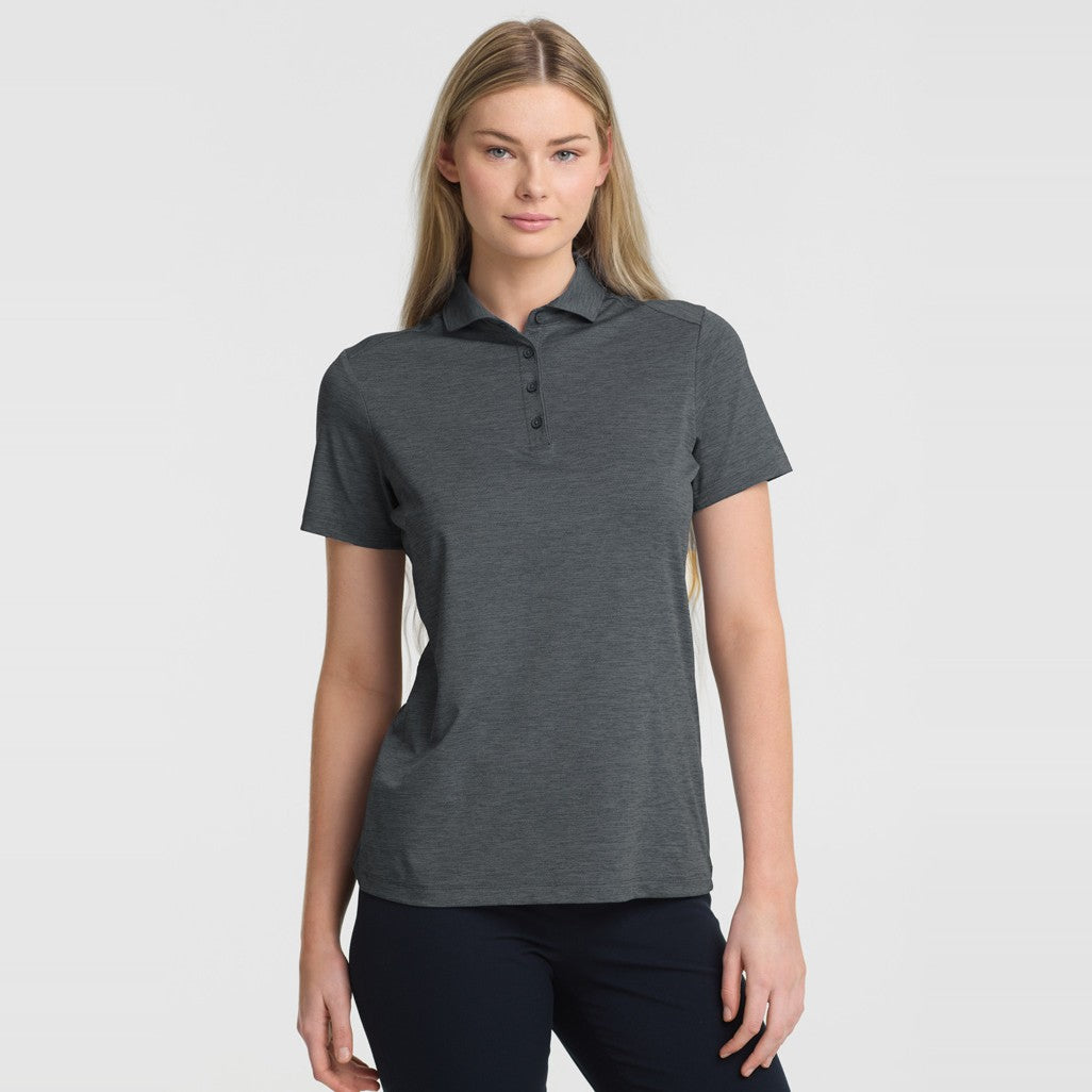 Biz Phoenix Womens Short Sleeve Polo BP2610LS in Charcoal Marle, worn by model