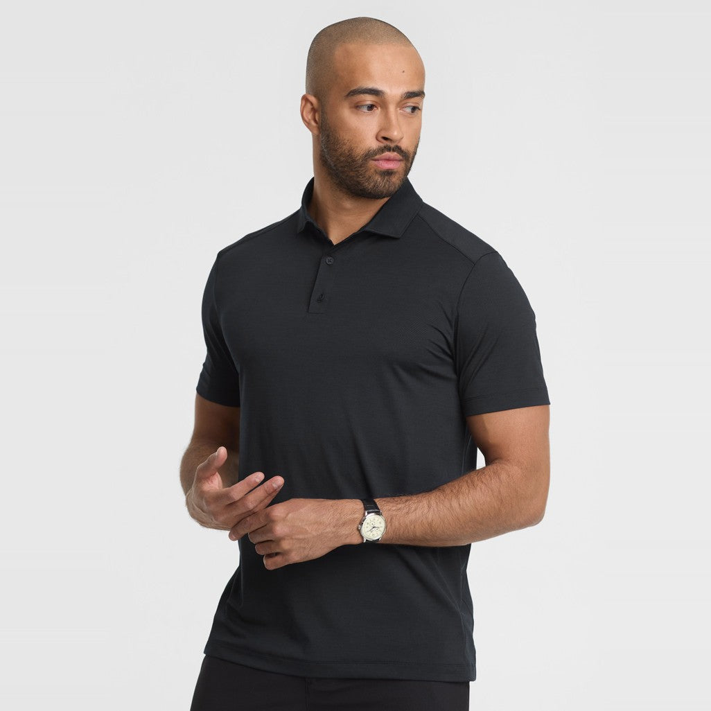 Biz Phoenix Mens Short Sleeve Polo BP2610MS in Black, worn by model, view 2