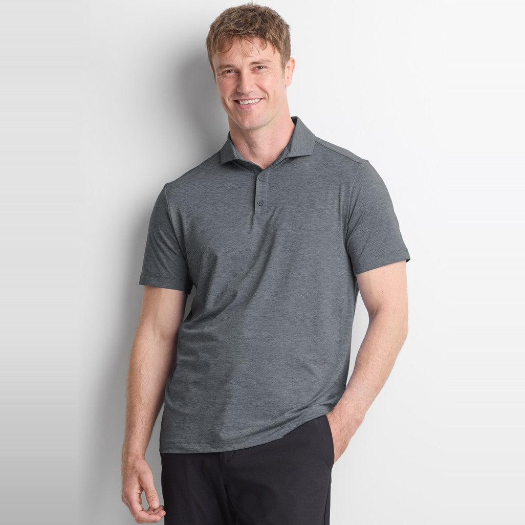 Biz Phoenix Mens Short Sleeve Polo BP2610MS in Charcoal Marle, worn by model