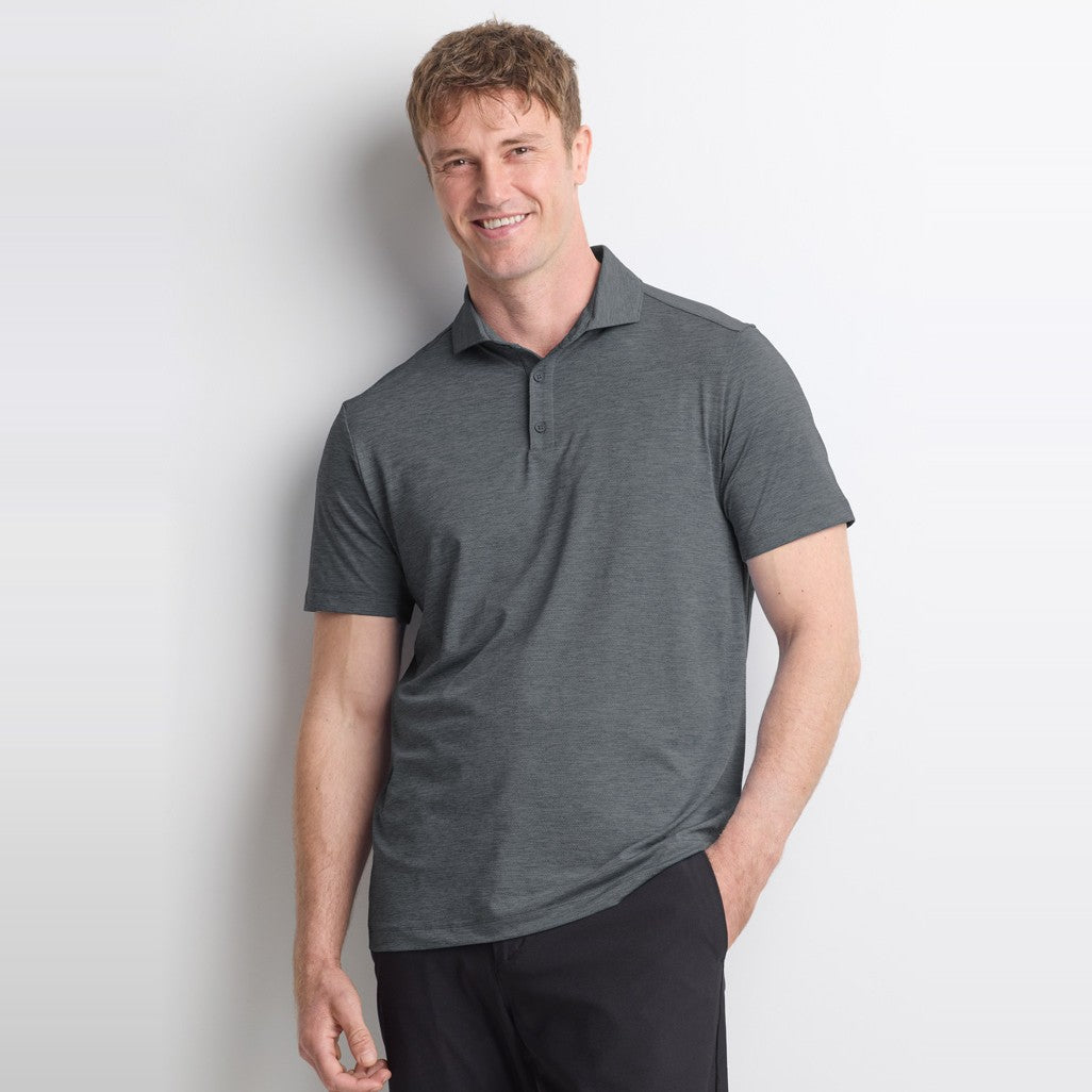 Biz Phoenix Mens Short Sleeve Polo BP2610MS in Charcoal Marle, worn by model, view 2