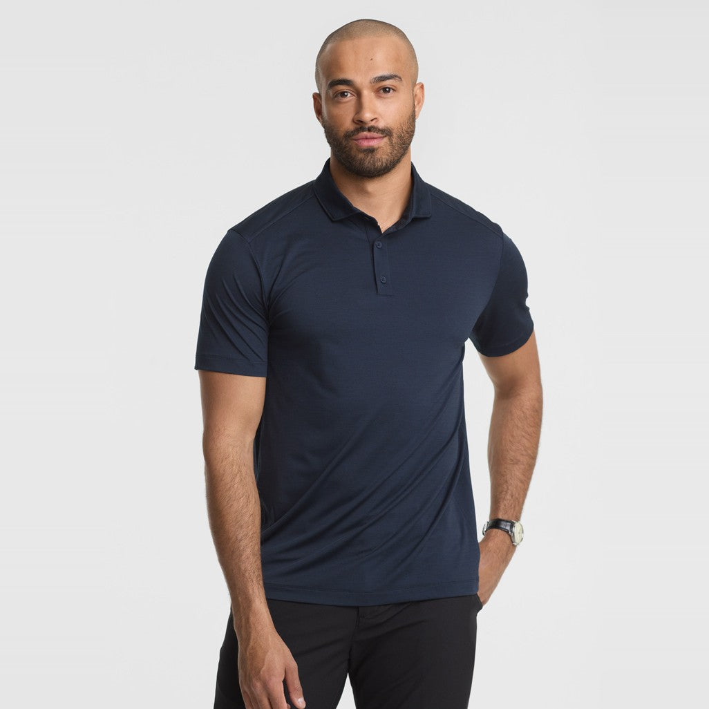 Biz Phoenix Mens Short Sleeve Polo BP2610MS in Navy, worn by model