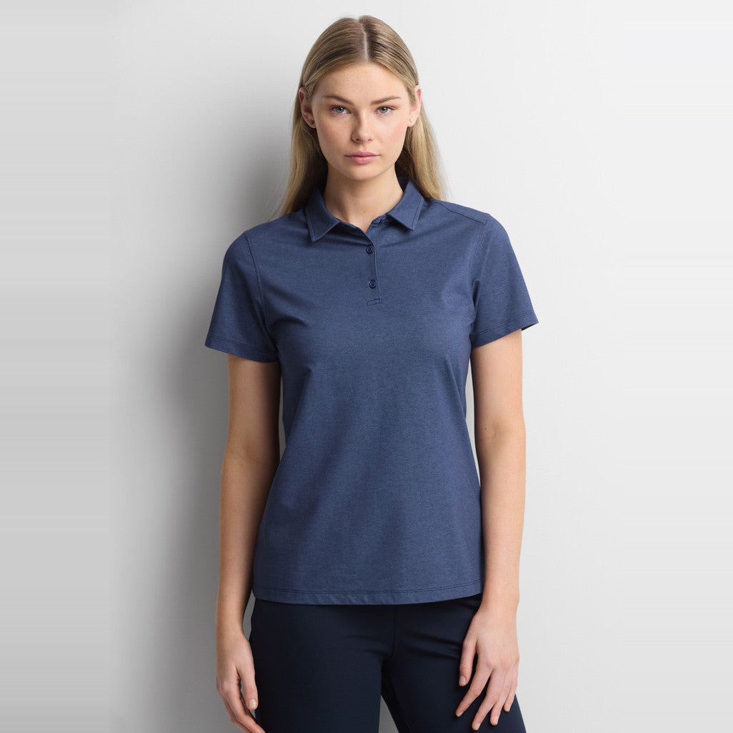 Biz Venture Womens Short Sleeve Polo BP2616LS in Denim Blue, worn by model