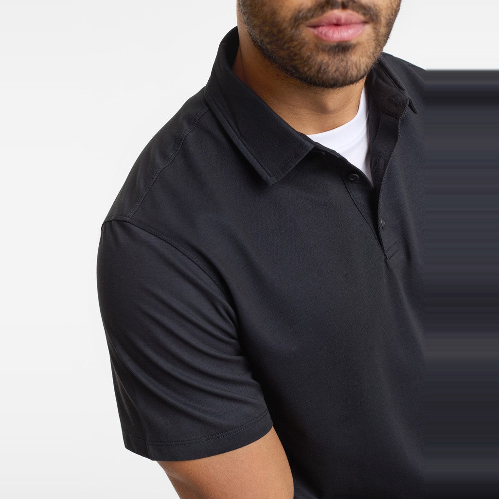 Biz Venture Mens Short Sleeve Polo BP2616MS in Black, worn by model, view 2