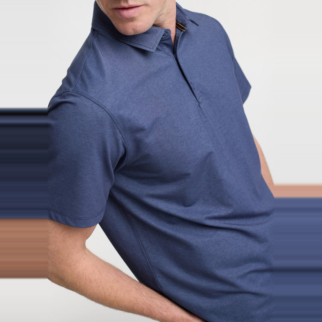Biz Venture Mens Short Sleeve Polo BP2616MS in Denim Blue, worn by model, view 2