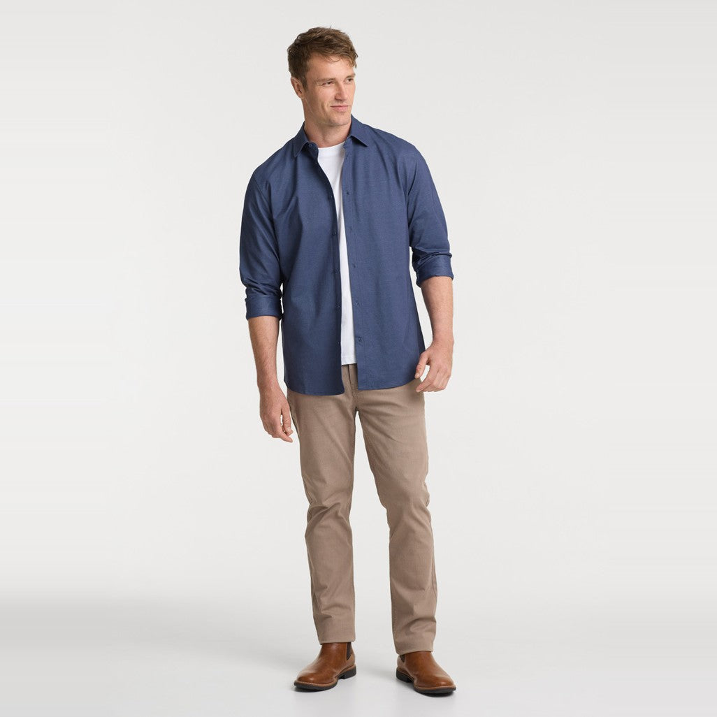 Biz Venture Mens Long Sleeve Shirt BS2619ML in Denim Blue, worn by model, view 2