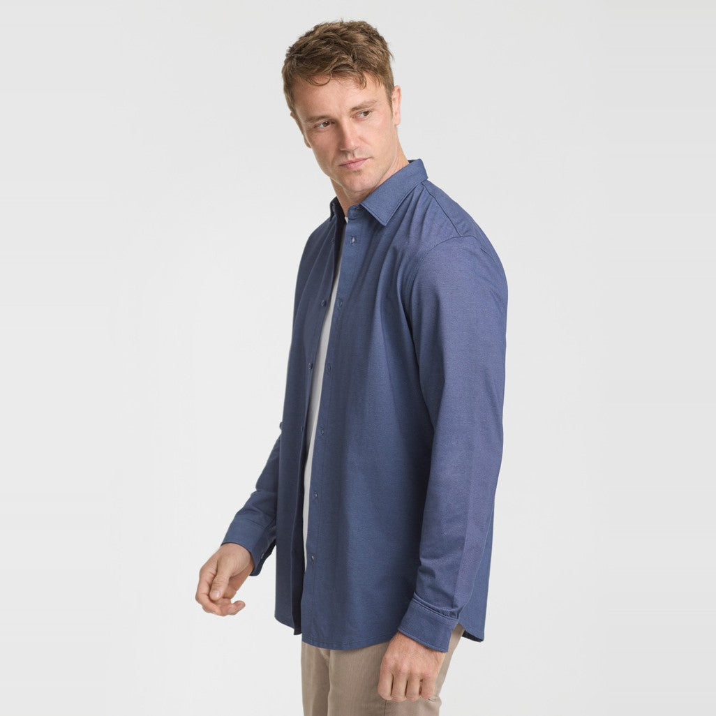 Biz Venture Mens Long Sleeve Shirt BS2619ML in Denim Blue, worn by model, view 4