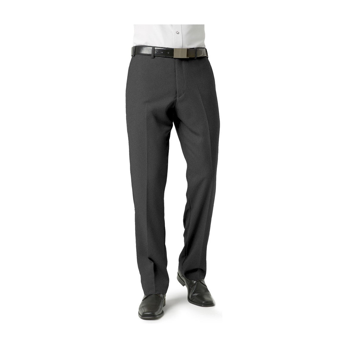 Biz Classic Mens Flat Pant BS29210 in Charcoal Marle, worn by model