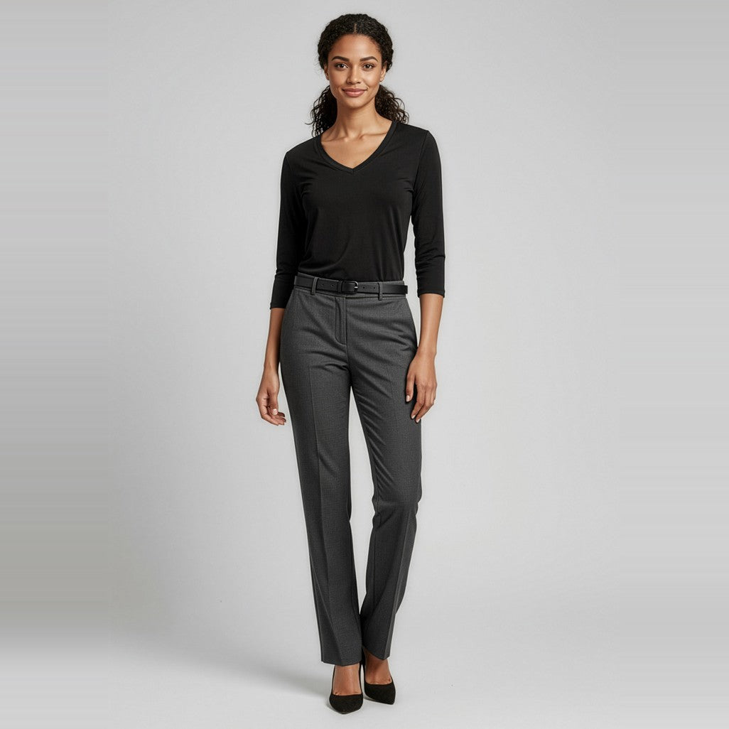 Biz Classic Womens Pant BS29320 in Charcoal Marle, worn by model