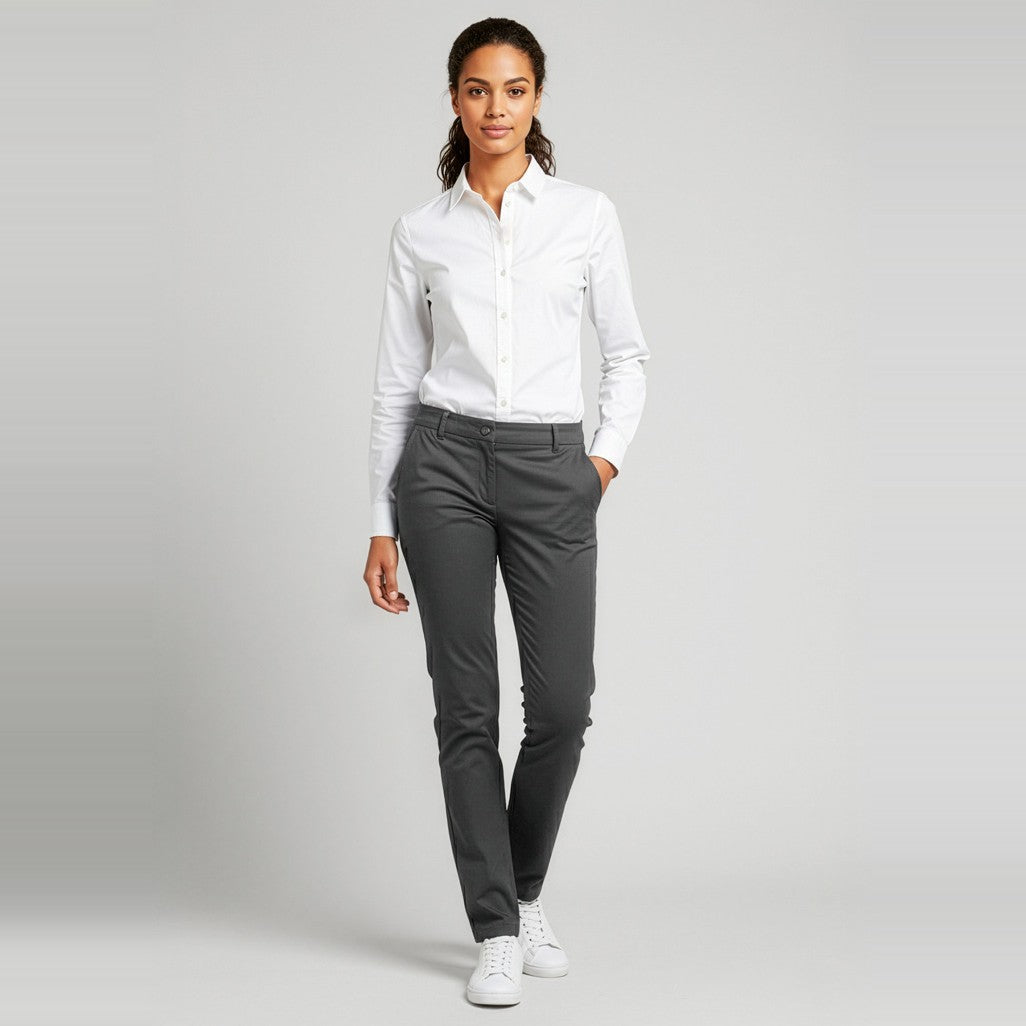 Biz Lawson Womens Chino Pant BS724L in Grey, worn by model