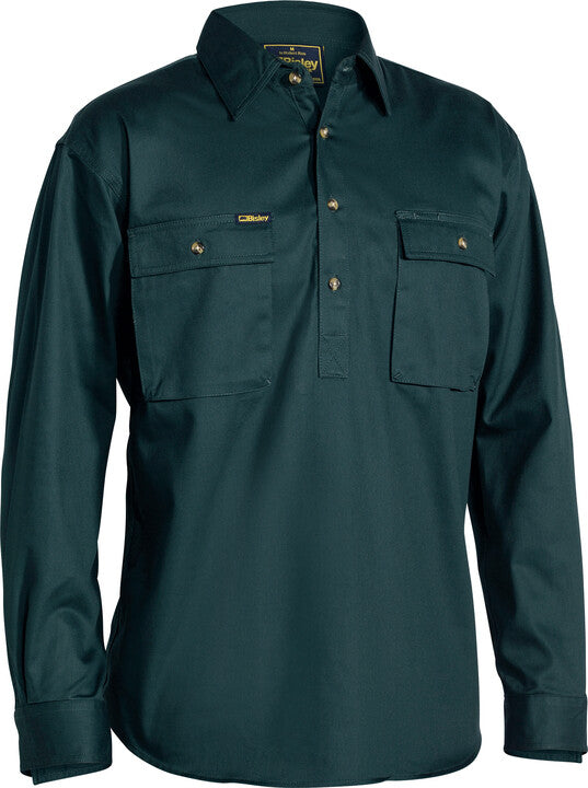 Bisley Mens Closed Front Cotton Drill Long Sleeve Shirt BSC6433 CLEARANCE
