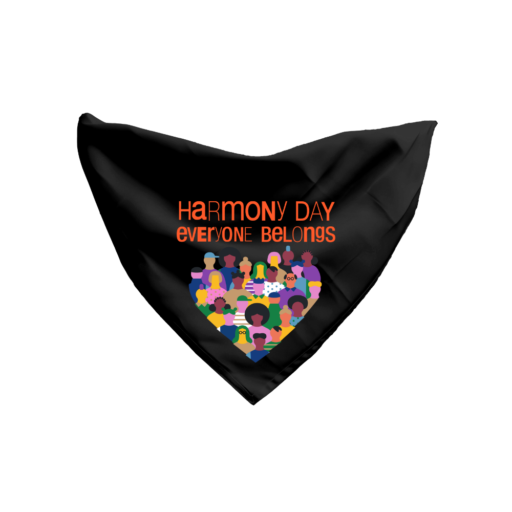 Harmony Day Diversity Heart on Black Bandana