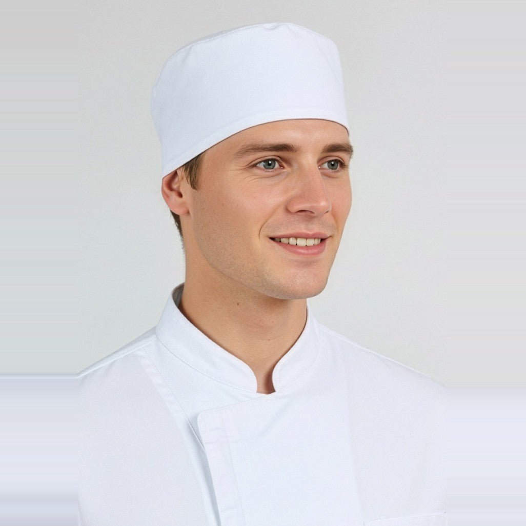Biz Mesh Flat Top Hat CH333 in White, worn by model