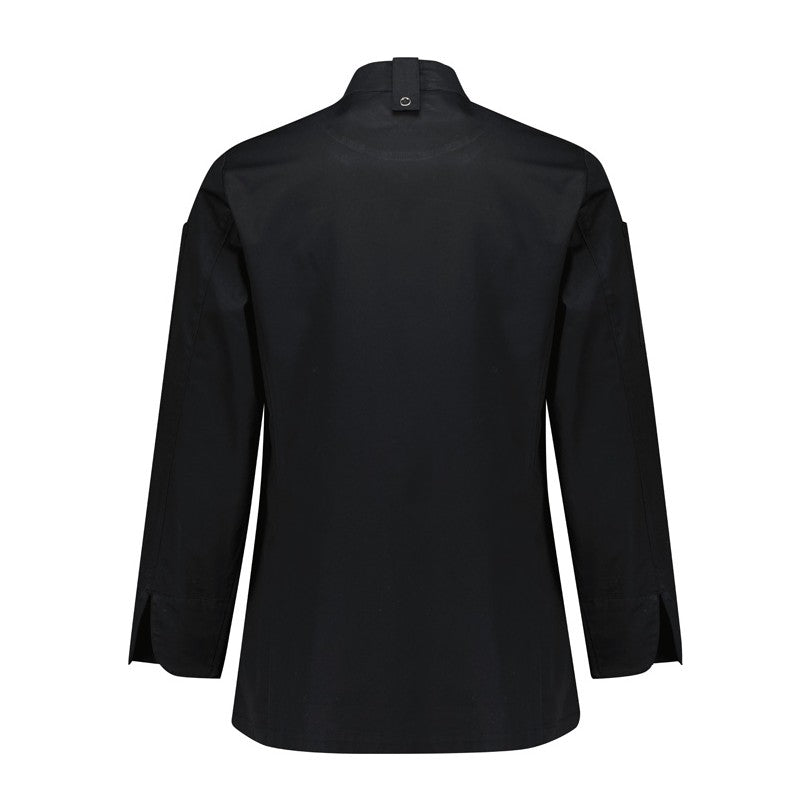 Biz Gusto Womens Long Sleeve Chef Jacket CH430LL in Black, view 2