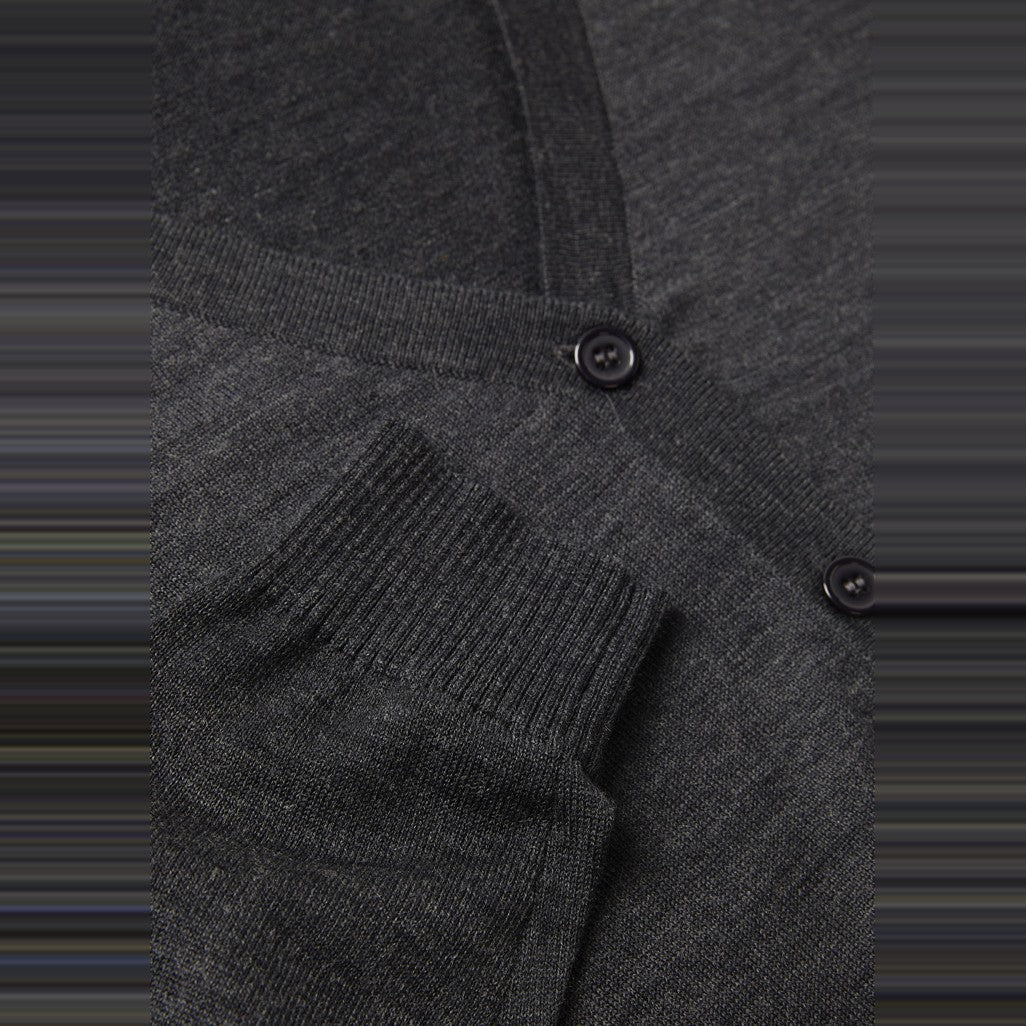 Biz Button Front Womens Knit Cardigan CK045LC in Charcoal, worn by model, view 2
