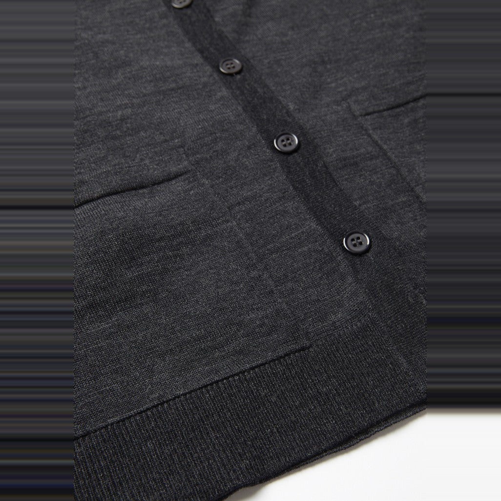 Biz Button Front Womens Knit Cardigan CK045LC in Charcoal, worn by model, view 3
