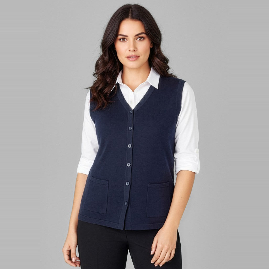 Biz Button Front Womens Knit Vest CK961LV, worn by model