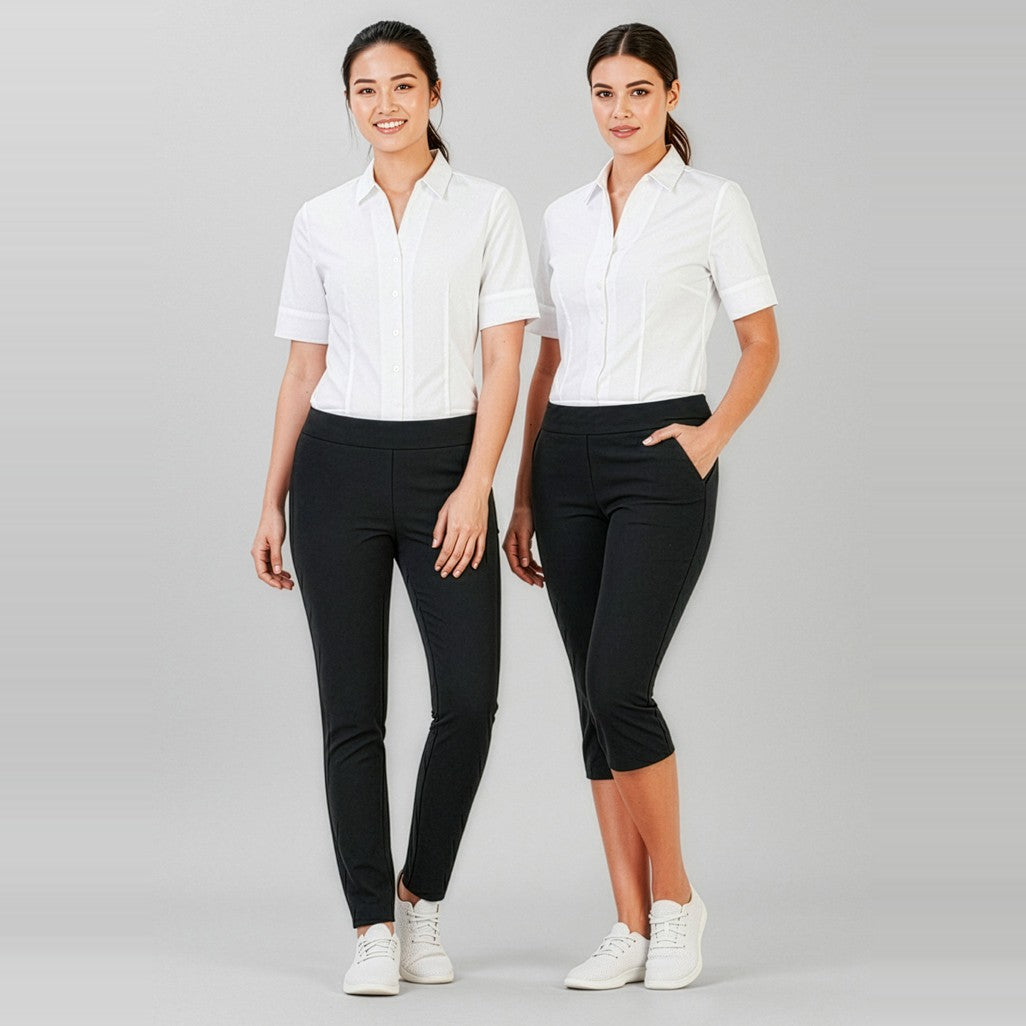 Biz Jane Womens 3/4 Length Stretch Pant CL040LL in Black, worn by model, view 2