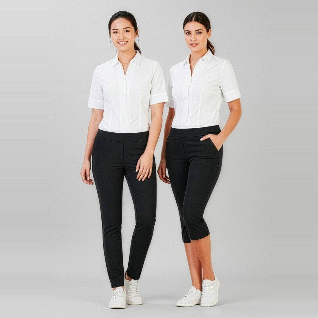 Biz Jane Womens Stretch Pant CL041LL in Black, worn by model