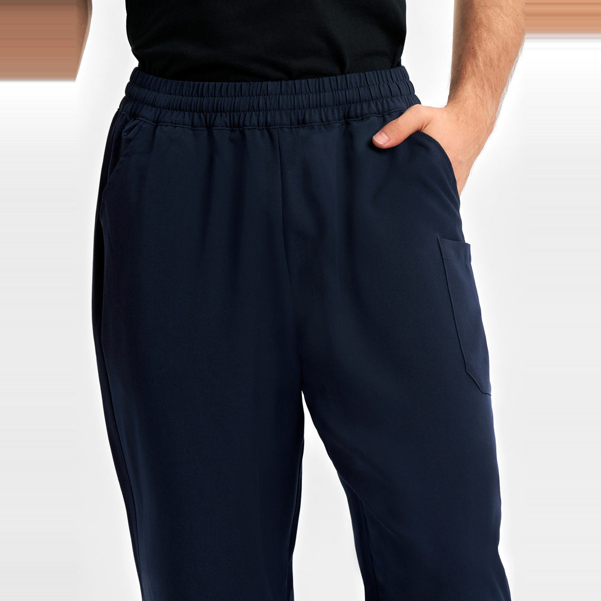 Inaura Pulse Unisex Straight Leg Scrub Pant CL542UL in Midnight Navy, worn by model, view 5