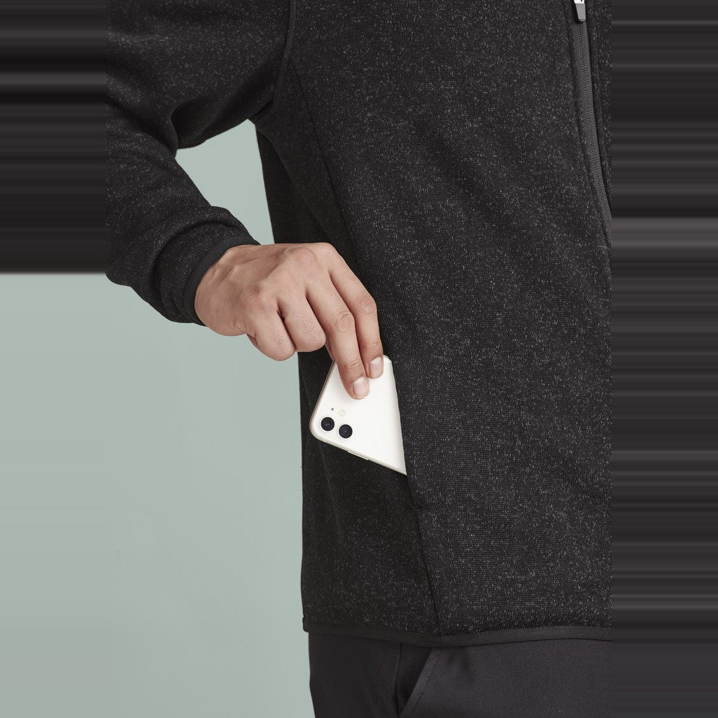 Biz Nova Mens Zip Front Jumper CO342MJ in Black Marle, worn by model