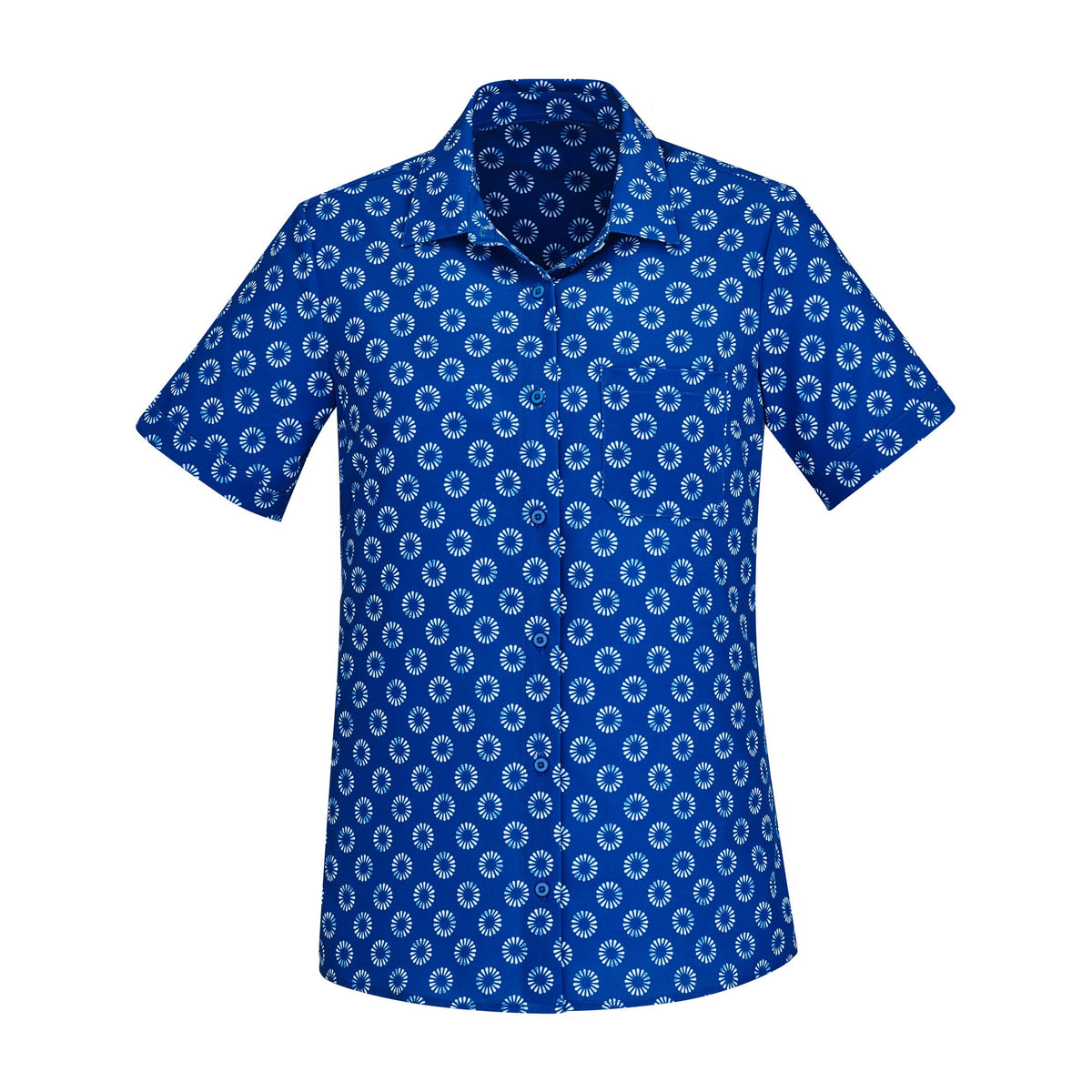Biz Florence Womens Daisy Print Short Sleeve Shirt CS948LS in Electric Blue