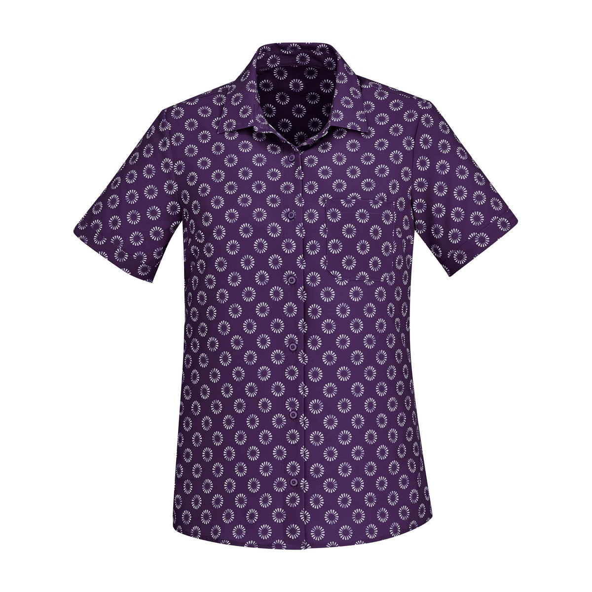 Biz Florence Womens Daisy Print Short Sleeve Shirt CS948LS in Purple